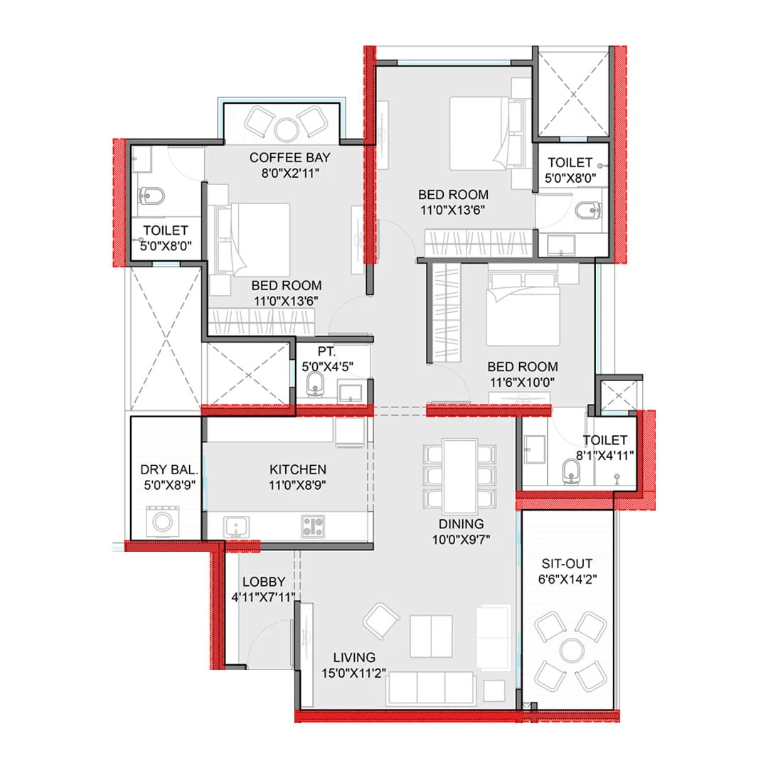 ANP Autograph Punawale 3BHK Floorplan